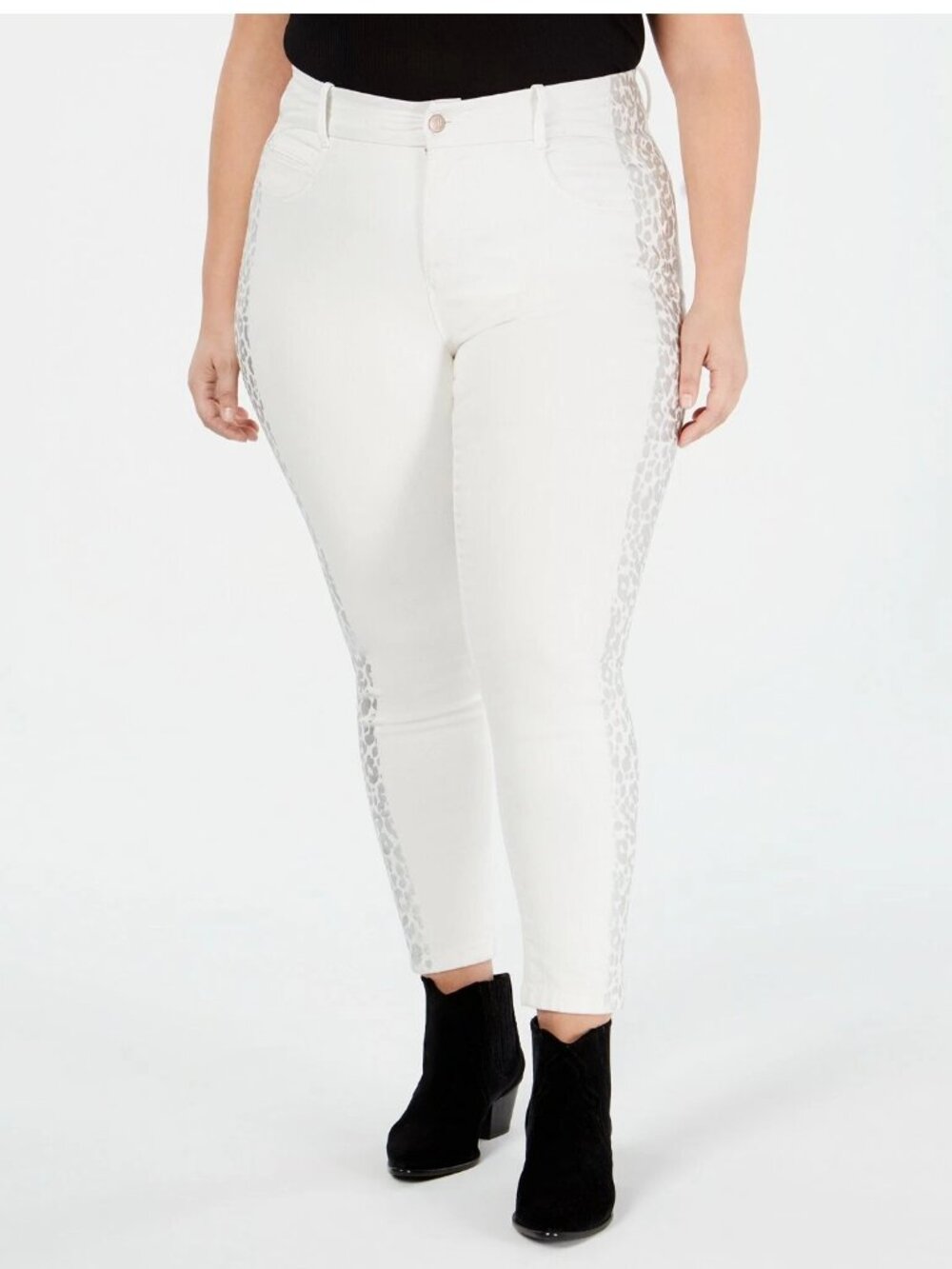 YSJ Your Sexy Jeans Women's Plus Size Animal Trim Skinny Ankle Jeans, Ivory, 22W